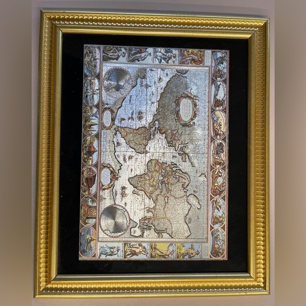Vintage Old World Map Manifestation Optical Illusionary Wall Art 8x10 Gold